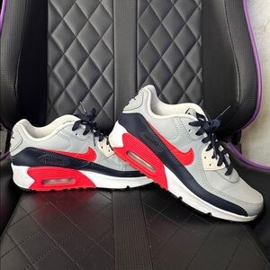 Nike Grey Navy Red Air Max 90 - Grade School